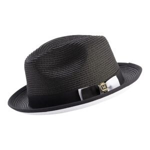 MONTIQUE MEN'S BLACK/WHITE BOTTOM BRAIDED STINGY BRIM PINCH FEDORA HAT. H-78